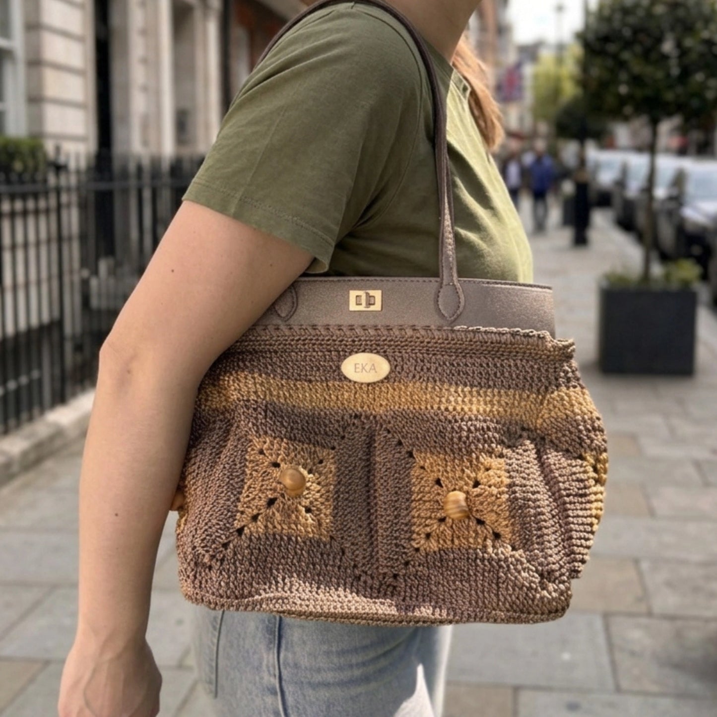 Crochet Purse Daniela, Gold & Bronze Brown