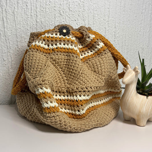 Crochet Bucket Bag Lisa, Beige, Orange & White