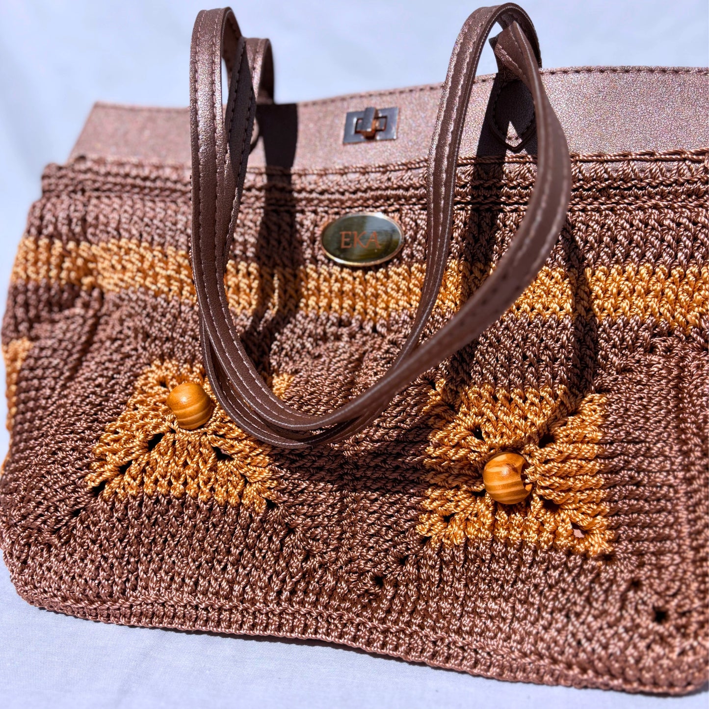 Crochet Purse Daniela, Gold & Bronze Brown