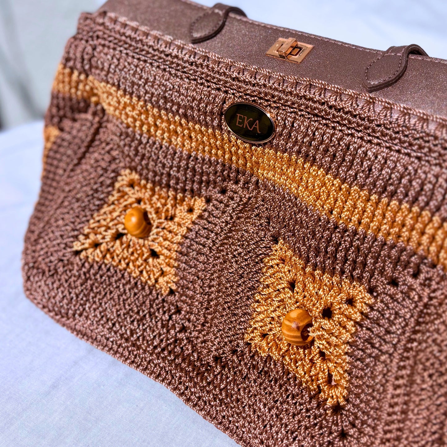 Crochet Purse Daniela, Gold & Bronze Brown