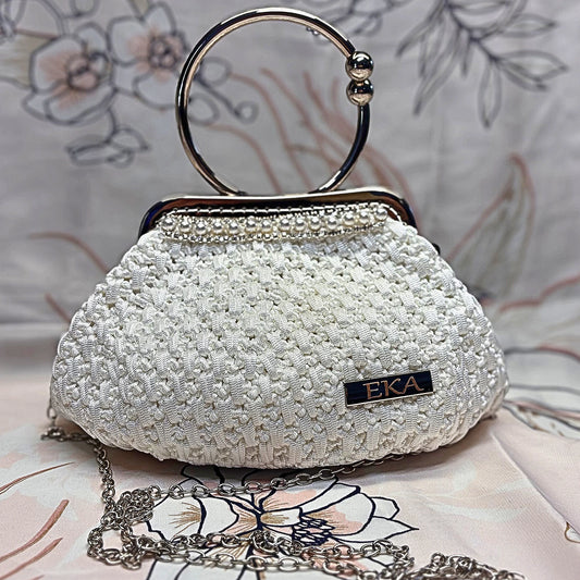 Poročna torbica Tina, bela in srebrna